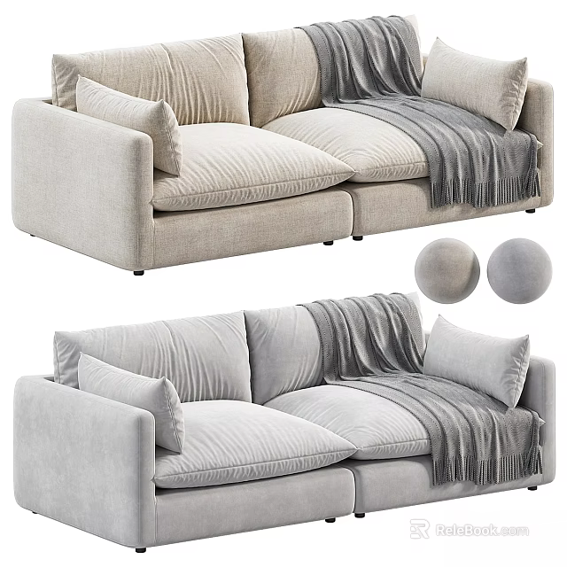Modern Light Gray Two Seater Sofa Interior With Soft Cushions And Cozy Blanket 3d model 