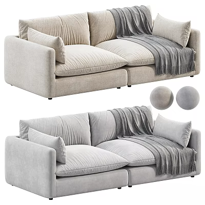 Modern Light Gray Two Seater Sofa Interior With Soft Cushions And Cozy Blanket 3d model