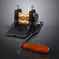 3D Model Computer Gear Component With Black Base Gold Gears And Wooden Handle 3d model