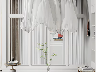 Light White Sheer Curtains Hanging On Modern Window In Minimalist Room 3d model
