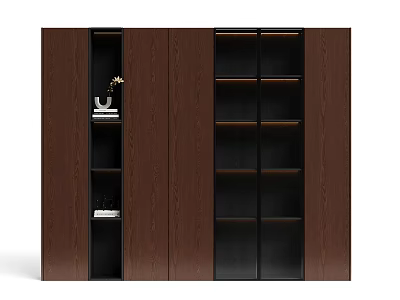 Modern Home Bookcase With Wooden Panels Black Shelves And Multiple Compartments 3d model