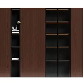 Modern Home Bookcase With Wooden Panels Black Shelves And Multiple Compartments