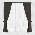 Dark Colored Heavy Curtains With White Sheer Double Layer And Tiebacks