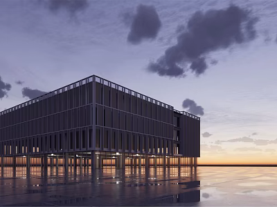 Modern Glass Building Exterior At Sunset With Cloudy Sky And Reflections 3d model