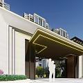 Modern Residential Entrance Garden Landscape With Greenery And High Rise Buildings