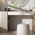 Elegant Modern Dressing Table Interior With Round Mirror Green Plant And White Stool 3d model