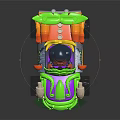 Cartoon Style Toy Car With Gorilla Head Design Green Purple Body Flame Patterns And Yellow Wheels