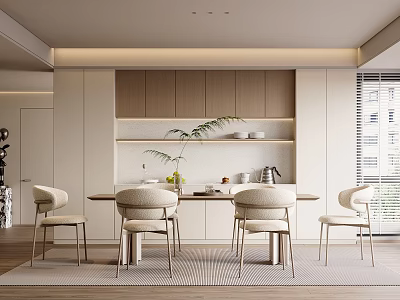 Modern Dining Room Interior Design With Dining Table Chairs Cabinets Plant And Window 3d model