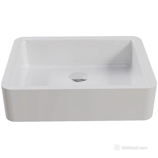 White Square Kitchen Sink With Single Drain Hole For Modern Kitchen Use 3d model 