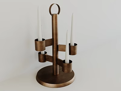 Modern Brass Candle Holder With Four Candles Circular Base And Ring Design 3d model