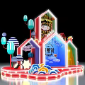 Illuminated Lantern Festival Photo Check-in Spot With Cartoon Character And Cloud Decorations