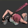Game Movie Character With Pink Hair Holding Pink Baseball Bat In Tank Top And Black Shorts