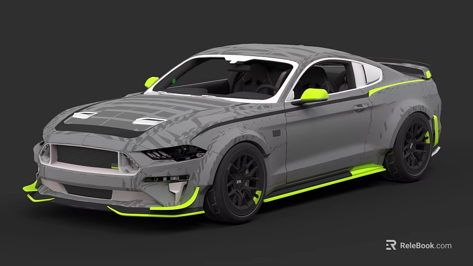Gray Two Door Sports Car With Neon Green Accents And Black Alloy Wheels Design 3d model 