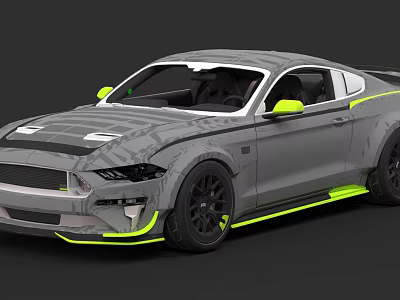 Gray Two Door Sports Car With Neon Green Accents And Black Alloy Wheels Design 3d model