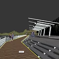 Scenic Bridge With Wooden Walkway Observation Deck People Walking And Sunset Mountain View