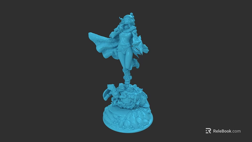 Woman Statue With Flowing Cloak And Decorative Base Blue 3d model 