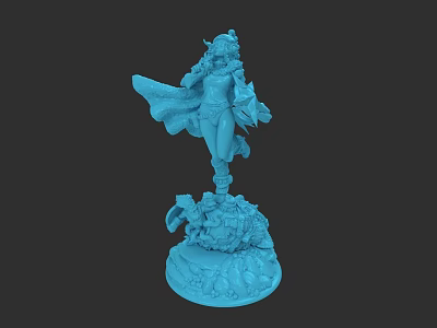 Woman Statue With Flowing Cloak And Decorative Base Blue 3d model