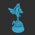 Woman Statue With Flowing Cloak And Decorative Base Blue