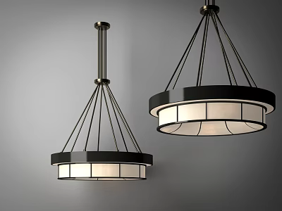 Modern Pendant Lights With Black Metal Frame And White Frosted Glass Shades 3d model