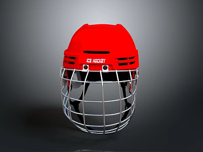 Red Ice Hockey Helmet With Face Mask And ICE HOCKEY Logo For Sports Apparel 3d model