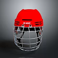 Red Ice Hockey Helmet With Face Mask And ICE HOCKEY Logo For Sports Apparel