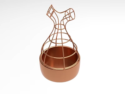 Copper Dress Shaped Wire Frame Storage Container With Round Bowl Base 3d model