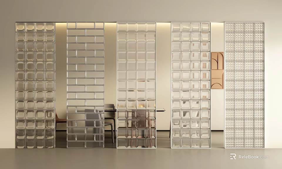 Modern Interior Glass Partition with Transparent Grid Block Design for Space Separation 3d model 