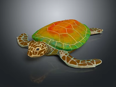 Realistic Colorful Sea Turtle With Vibrant Orange Green Shell And Spotted Flippers 3d model