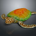 Realistic Colorful Sea Turtle With Vibrant Orange Green Shell And Spotted Flippers