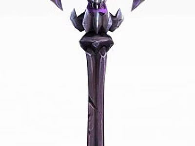 Tech Exhibition Hall Showcasing Intricate Purple Weapon With Glowing Elements And Carved Patterns 3d model