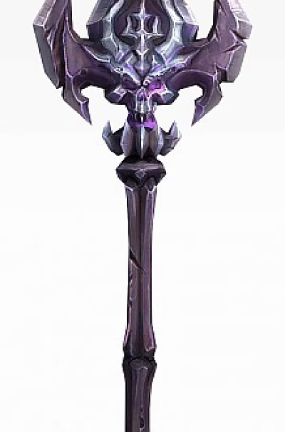 Tech Exhibition Hall Showcasing Intricate Purple Weapon With Glowing Elements And Carved Patterns 3d model