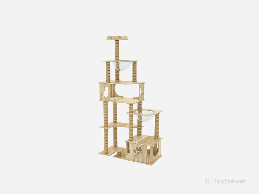 Wooden Cat Tree with Multiple Platforms Cozy Condo and Play Areas for Pet Living 3d model 
