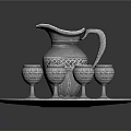 Silver Pitcher and Goblets Set on Ornate Tray with Intricate Patterns for Home Use