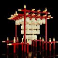 Traditional Art Installation With Red Frame Structure And Hanging White Lanterns 3d model