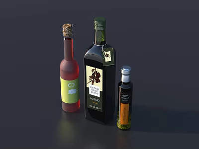 Glass Spice Bottles With Assorted Colors And Unique Labels On Dark Surface 3d model
