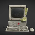 Vintage Computer Setup With Monitor Case Keyboard Mouse Stickers Sticky Notes NASA 7UP Logos