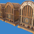 Vintage Wooden Audio Speakers With Carved Patterns Classic Retro Design On Blue Background