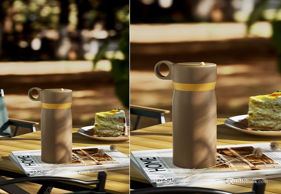 Outdoor Table Chair Set in Natural Environment With Thermos Cup And Cake 3d model 
