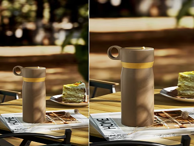 Outdoor Table Chair Set in Natural Environment With Thermos Cup And Cake 3d model