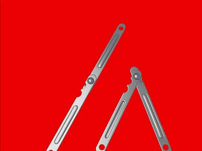 Two Silver Metal Folding Tools With Red Background And Sharp Blades 3d model