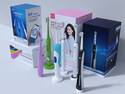 Colorful Electric Toothbrushes With Multiple Packaging For Daily Cleaning Use 3d model