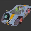 Light Blue Vintage Race Car With Yellow Stripes Number 9 And Red Wheels