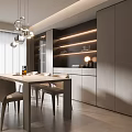 Modern Restaurant Interior Design With Dining Table Chairs Pendant Lights And Ambient Lighting