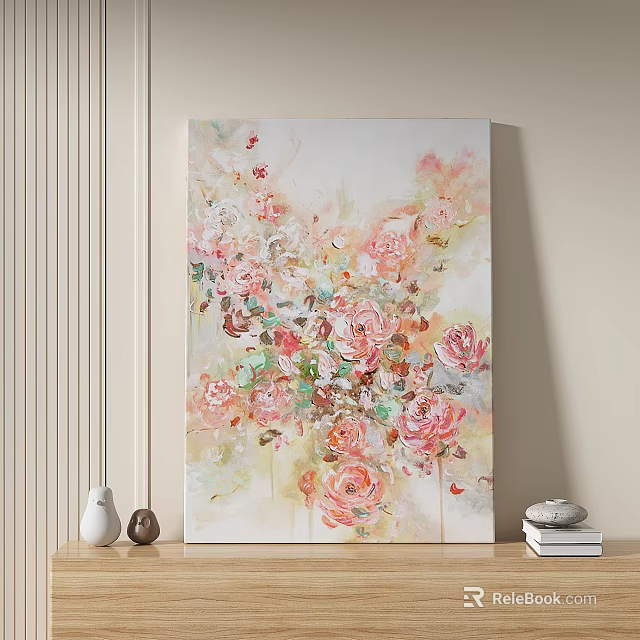 Delicate Vibrant Abstract Painting With Floral Motifs Soft Pink Tones And Artistic Strokes 3d model 