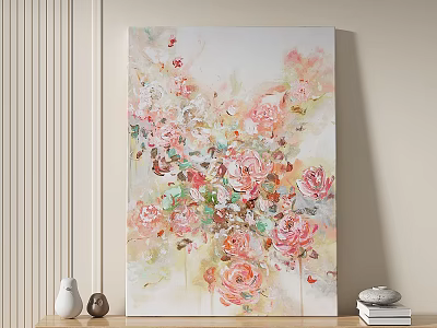 Delicate Vibrant Abstract Painting With Floral Motifs Soft Pink Tones And Artistic Strokes 3d model