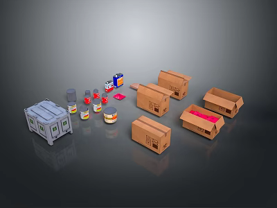 Food Storage Boxes Cans And Bottles Packaging Containers Display Setup 3d model