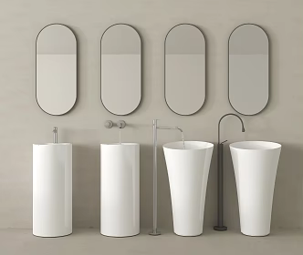 Wash-basin, wash basin, column basin, mirror 3d model