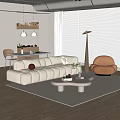 Modern Living Dining Room Interior With Beige Sofa Orange Armchair And White Coffee Table