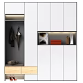 Modern Shoe Cabinet Design With Coat Hanging Space Lighting And Decor Items 3d model