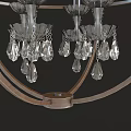 Elegant Circular Chandelier With Wooden Frame Metal Rods And Crystal Pendants